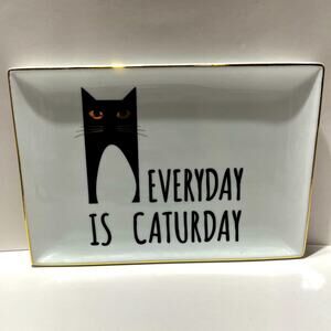 Everyday is Caturday tray with gold trim
